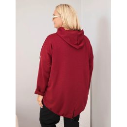 Moteriškas Plus Size džemperis su gobtuvu ir dekoratyvinėmis juostomis, burgundiškos spalvos