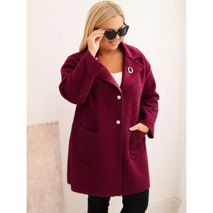 Moteriškas Plus Size paltas su vilna ir kišenėmis, šviesi chaki spalva