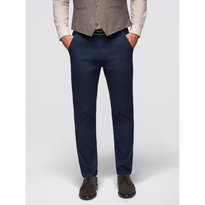 Vyriškos tamsiai mėlynos chino kelnės su dekoratyvine juosmens detale