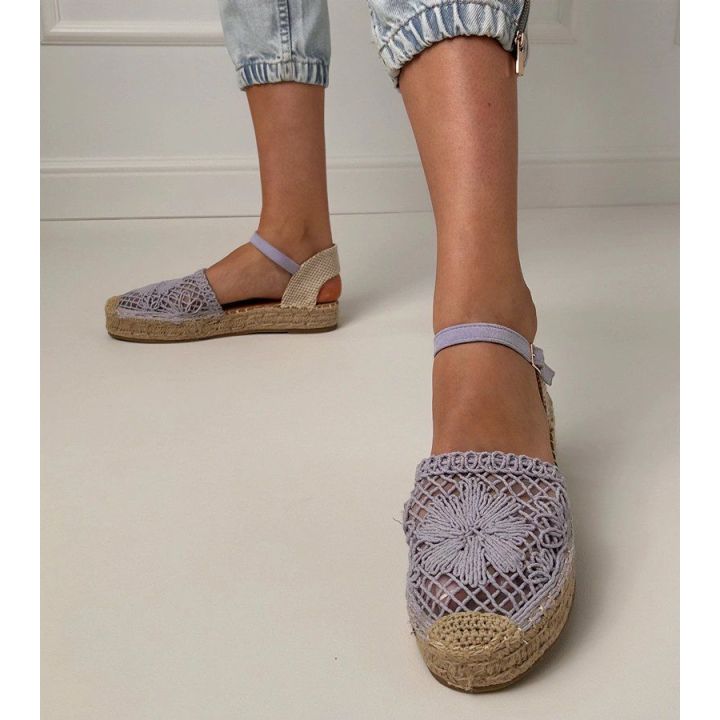 Violetinės ažūrinės espadrilės sandalai su dirželiu