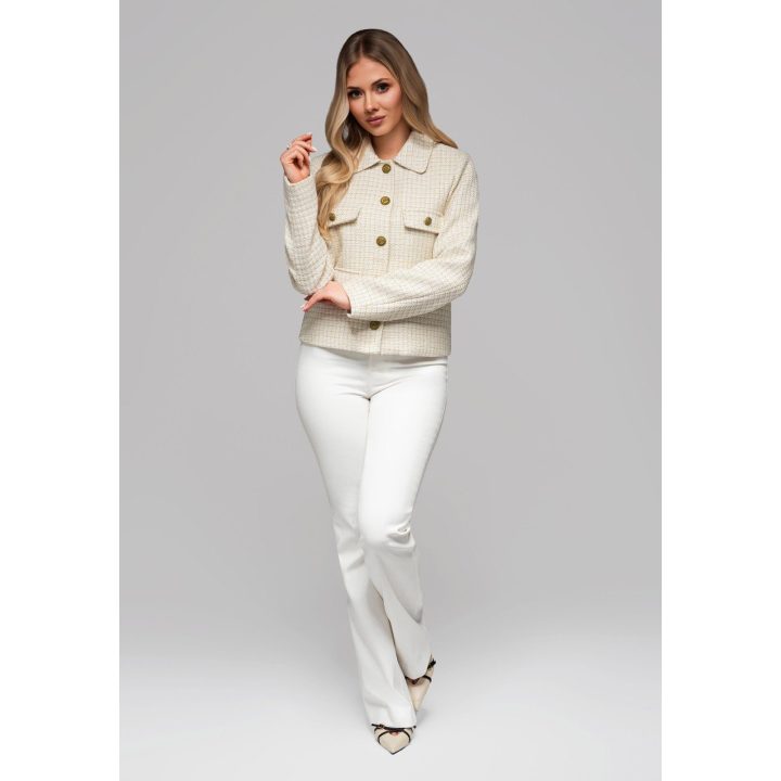 Moteriškas kreminis švarkas su dekoratyvinėmis sagomis