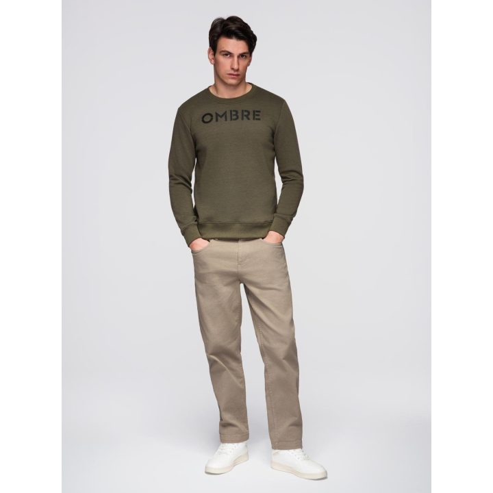Vyriškas alyvuogių spalvos džemperis su užrašais