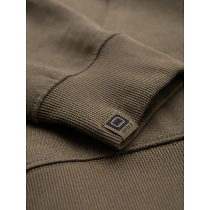 Vyriškas alyvuogių spalvos džemperis su gobtuvu ir užtrauktuku