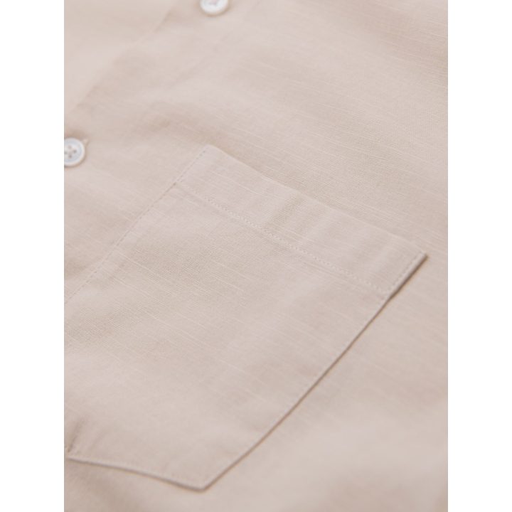 Vyriški kreminės spalvos marškiniai stati apykakle ir kišene