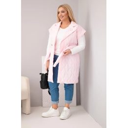 Moteriška Plus Size dygsniuota liemenė su diržu ir apykakle, šviesiai rožinė