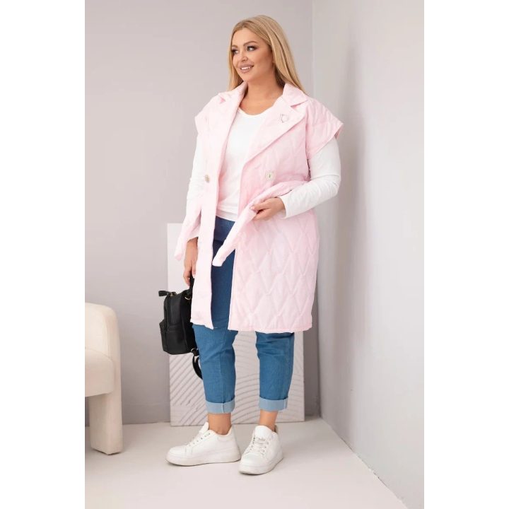 Moteriška Plus Size dygsniuota liemenė su diržu ir apykakle, šviesiai rožinė