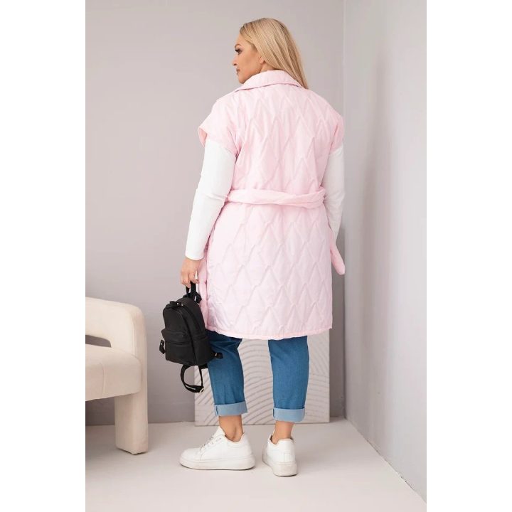 Moteriška Plus Size dygsniuota liemenė su diržu ir apykakle, šviesiai rožinė