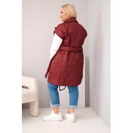 Moteriška Plus Size dygsniuota liemenė su diržu ir apykakle, slyvų spalvos