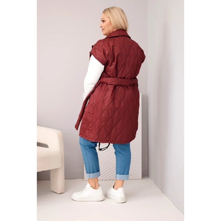 Moteriška Plus Size dygsniuota liemenė su diržu ir apykakle, slyvų spalvos
