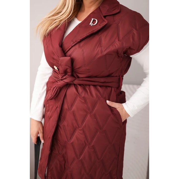 Moteriška Plus Size dygsniuota liemenė su diržu ir apykakle, slyvų spalvos