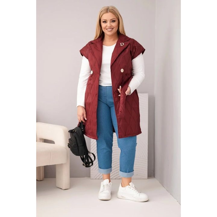 Moteriška Plus Size dygsniuota liemenė su diržu ir apykakle, slyvų spalvos