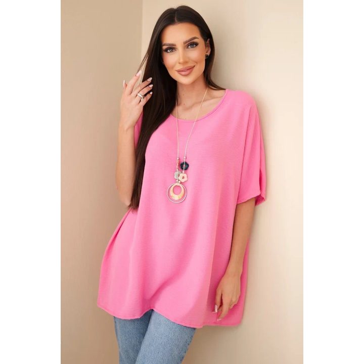 Rožinė oversize palaidinė su pakabuku