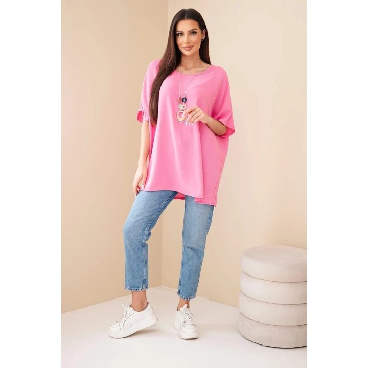 Rožinė oversize palaidinė su pakabuku
