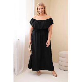 Moteriška Plus Size maksi suknelė su raukiniais ir tampriu liemeniu, juoda