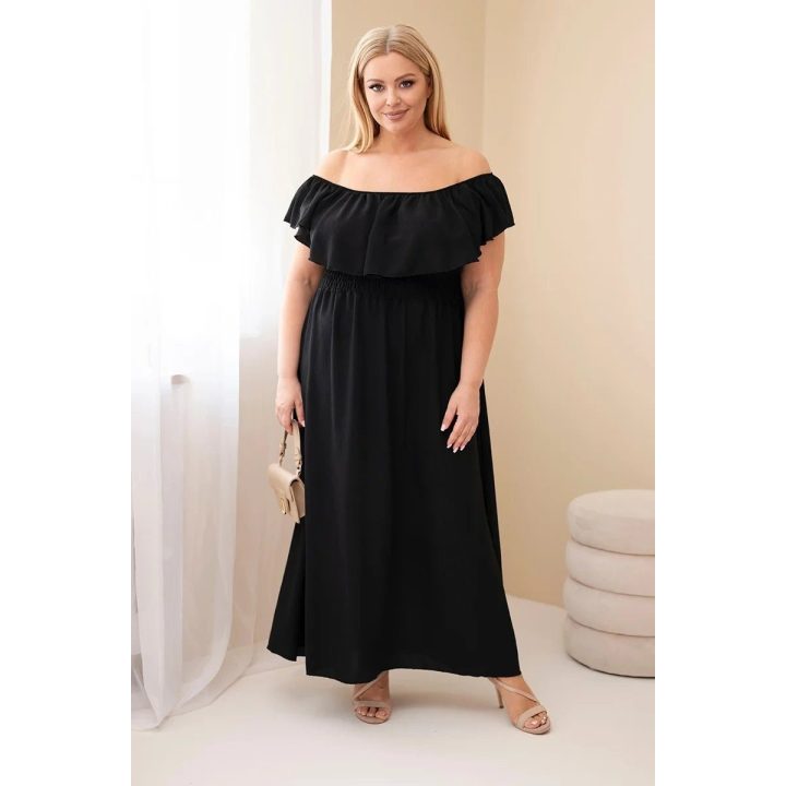 Moteriška Plus Size maksi suknelė su raukiniais ir tampriu liemeniu, juoda