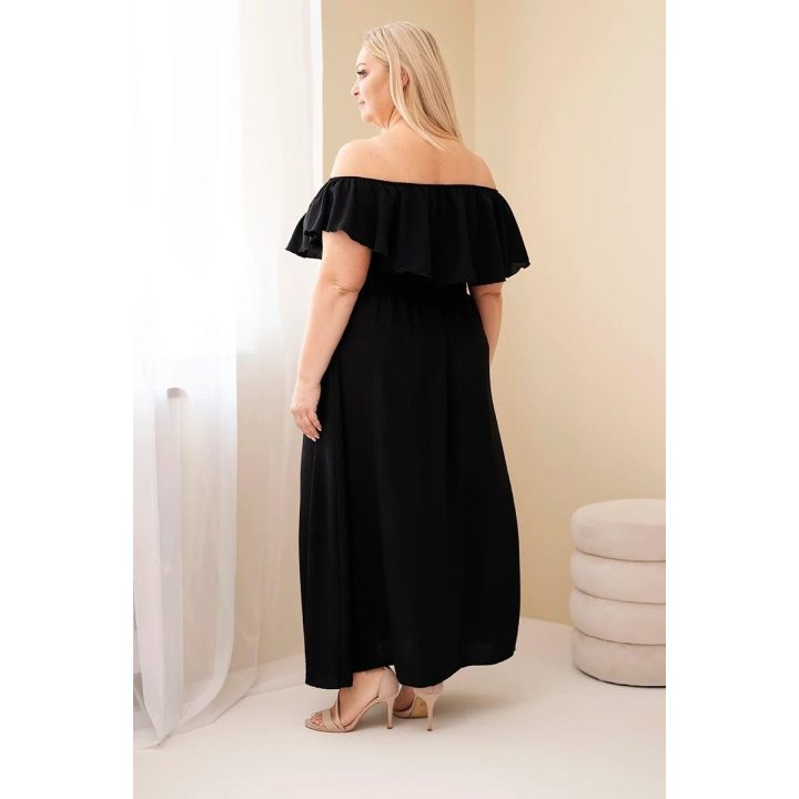 Moteriška Plus Size maksi suknelė su raukiniais ir tampriu liemeniu, juoda