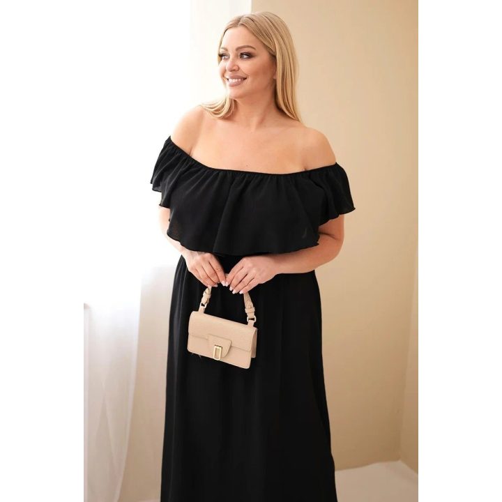 Moteriška Plus Size maksi suknelė su raukiniais ir tampriu liemeniu, juoda