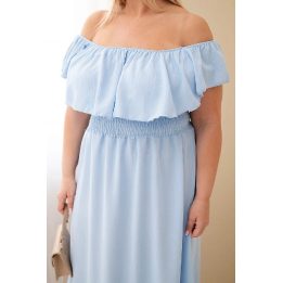 Moteriška Plus Size maksi suknelė su raukiniais ir elastingu juosmeniu, mėlyna