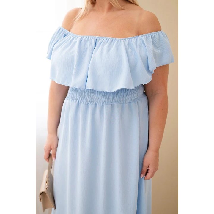 Moteriška Plus Size maksi suknelė su raukiniais ir elastingu juosmeniu, mėlyna