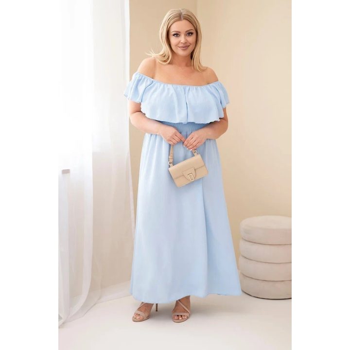 Moteriška Plus Size maksi suknelė su raukiniais ir elastingu juosmeniu, mėlyna