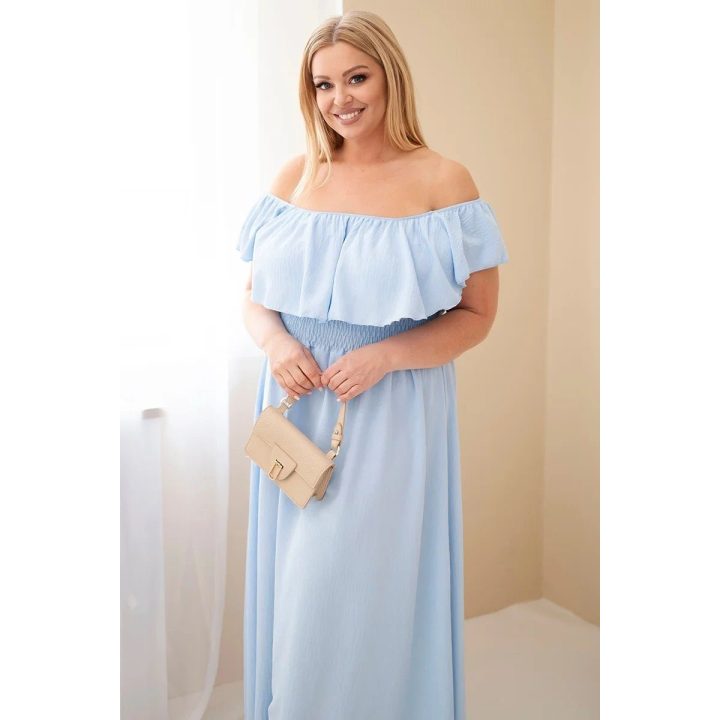 Moteriška Plus Size maksi suknelė su raukiniais ir elastingu juosmeniu, mėlyna