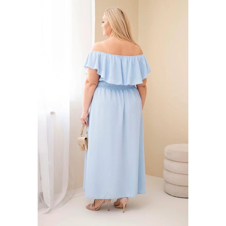 Moteriška Plus Size maksi suknelė su raukiniais ir elastingu juosmeniu, mėlyna
