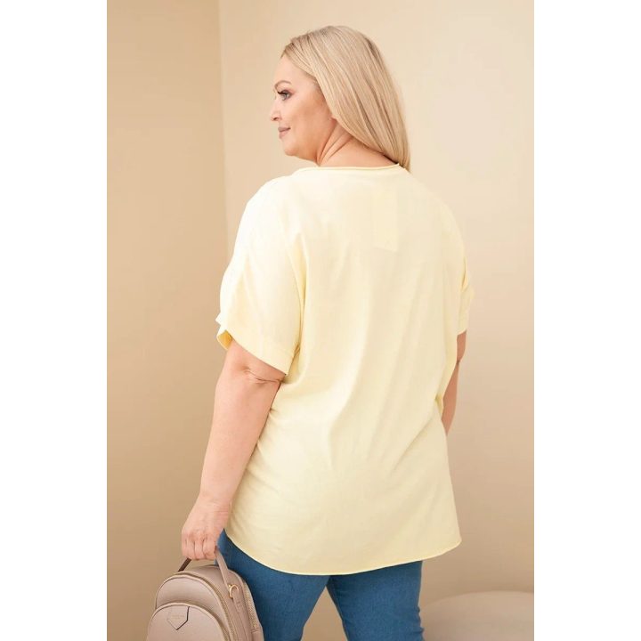 Moteriška medvilninė Plus Size palaidinė su siuvinėtomis gėlėmis, geltona