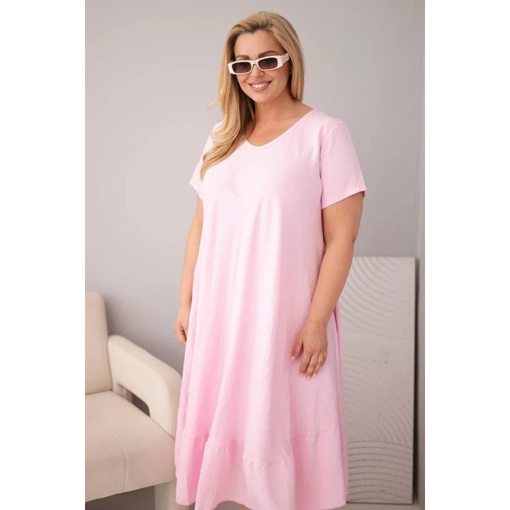Moteriška Plus Size suknelė su trumpomis rankovėmis ir raukiniu, šviesiai rožinė