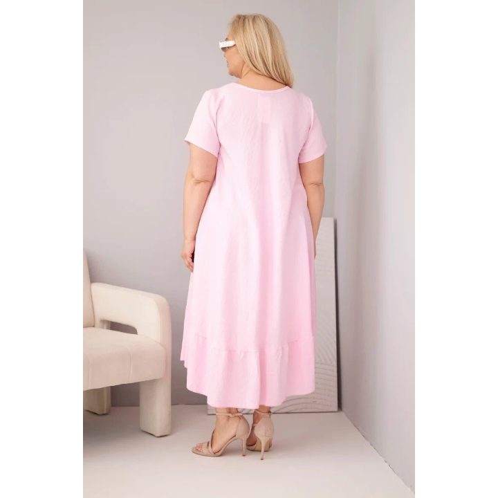 Moteriška Plus Size suknelė su trumpomis rankovėmis ir raukiniu, šviesiai rožinė