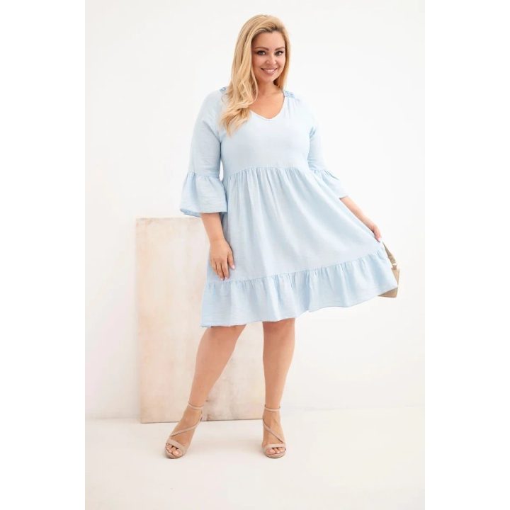 Moteriška Plus Size suknelė su ažūrine nugaros detale, mėlyna