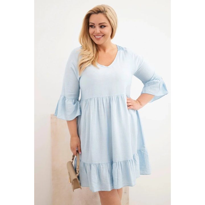 Moteriška Plus Size suknelė su ažūrine nugaros detale, mėlyna