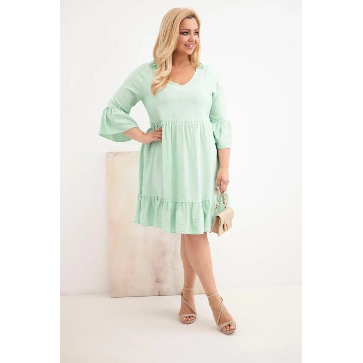 Moteriška Plus Size suknelė su ažūrine detale, tamsios mėtų spalvos