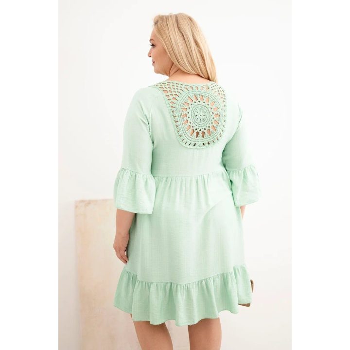 Moteriška Plus Size suknelė su ažūrine detale, tamsios mėtų spalvos
