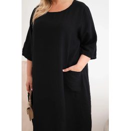 Moteriška Plus Size viskozinė suknelė su kišenėmis, juoda