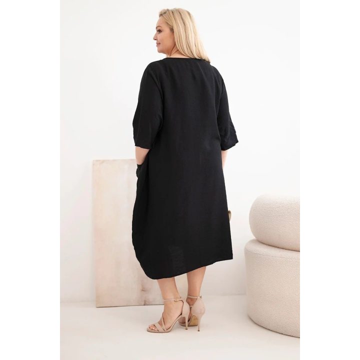 Moteriška Plus Size viskozinė suknelė su kišenėmis, juoda