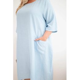 Moteriška Plus Size viskozinė suknelė trumpomis rankovėmis su kišenėmis, mėlyna