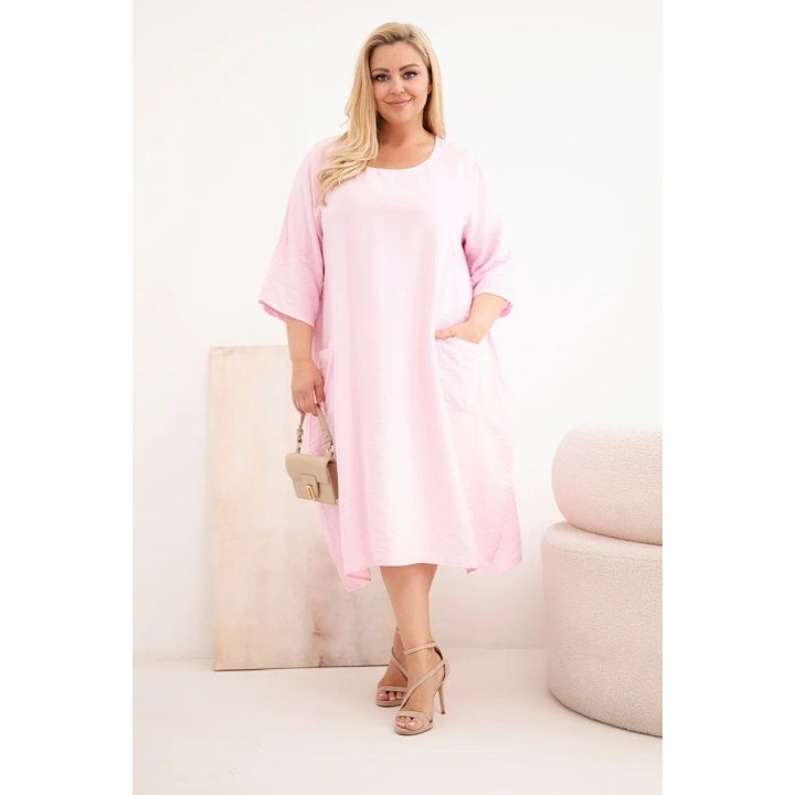 Moteriška Plus Size suknelė su kišenėmis, šviesiai rožinė