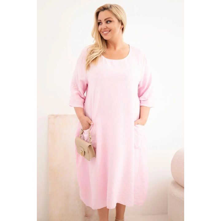 Moteriška Plus Size suknelė su kišenėmis, šviesiai rožinė