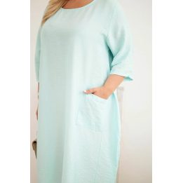 Moteriška Plus Size mėtų spalvos suknelė su kišenėmis ir trumpomis rankovėmis