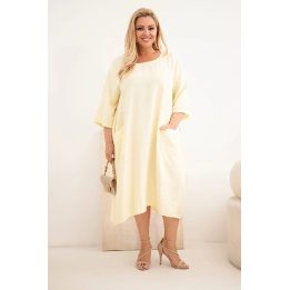 Moteriška Plus Size viskozinė suknelė su kišenėmis, geltona