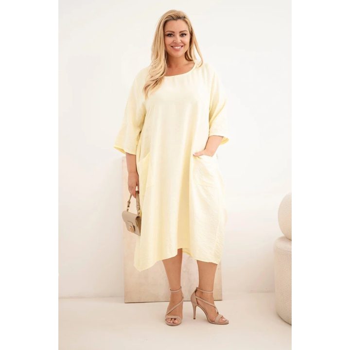 Moteriška Plus Size viskozinė suknelė su kišenėmis, geltona