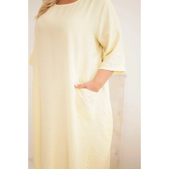 Moteriška Plus Size viskozinė suknelė su kišenėmis, geltona