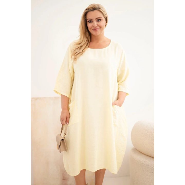 Moteriška Plus Size viskozinė suknelė su kišenėmis, geltona
