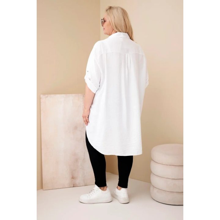 Moteriški Plus Size marškiniai su gėlių siuvinėjimu, balti