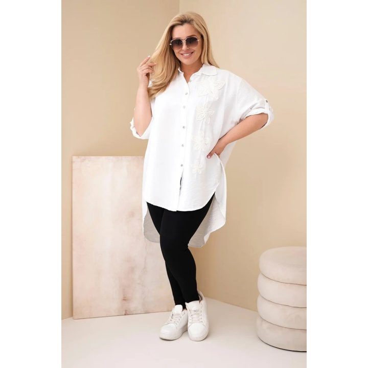 Moteriški Plus Size marškiniai su gėlių siuvinėjimu, balti