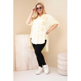 Moteriški Plus Size marškiniai su gėlių siuvinėjimu, geltoni
