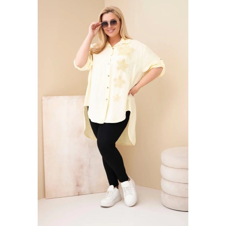 Moteriški Plus Size marškiniai su gėlių siuvinėjimu, geltoni