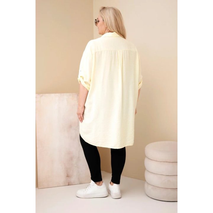 Moteriški Plus Size marškiniai su gėlių siuvinėjimu, geltoni