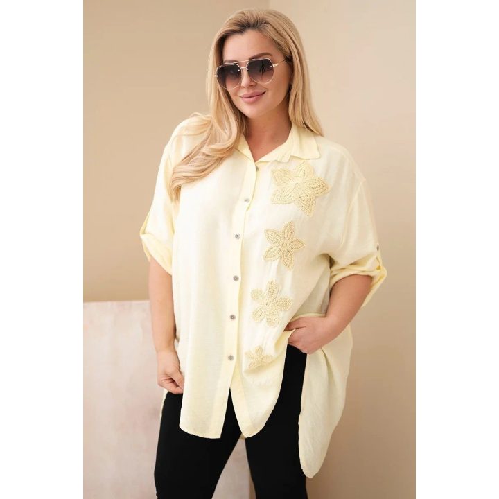 Moteriški Plus Size marškiniai su gėlių siuvinėjimu, geltoni