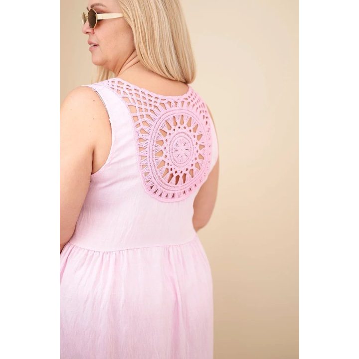 Moteriška Plus Size viskozinė suknelė be rankovių su nėrinių detale, šviesiai rožinė